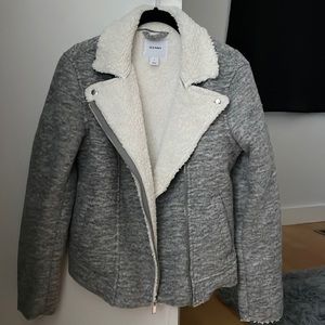 Old navy grey asymmetrical zipper sherpa-lined moto jacket. Never worn.